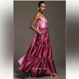 By Anthropologie Hutch Harlo Deep-V Back-Bow Tiered Gown Size 12